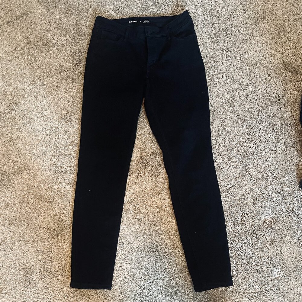 Old Navy Black Mid-Rise Rockstar Super Skinny Jeans ((6)